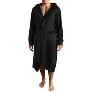 BOBOGOJP Mens Robes Big and Tall with Hood Full Length Plush Long Robe Fleece Bathrobe (Black,M)